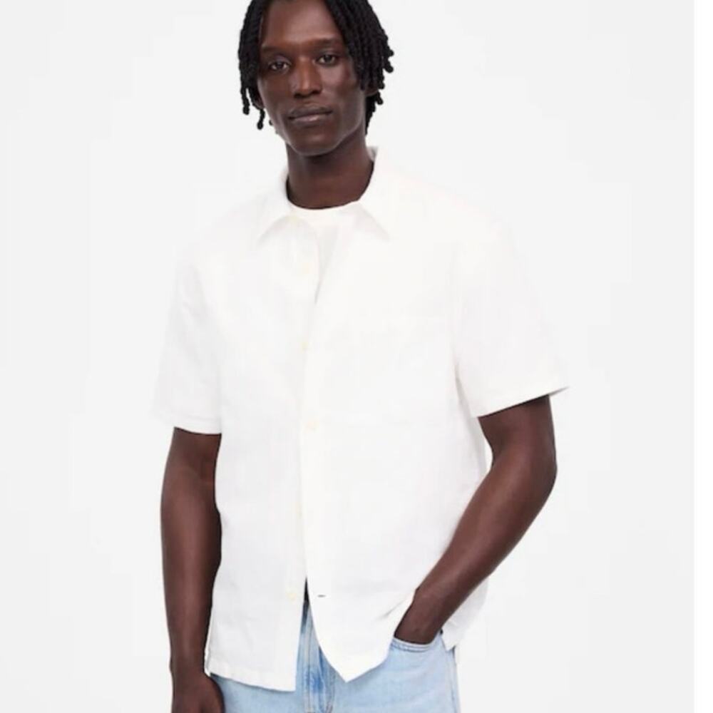 Madewell Button-Up Short-Sleeve Shirt in Cotton-Linen Blend in White size XS